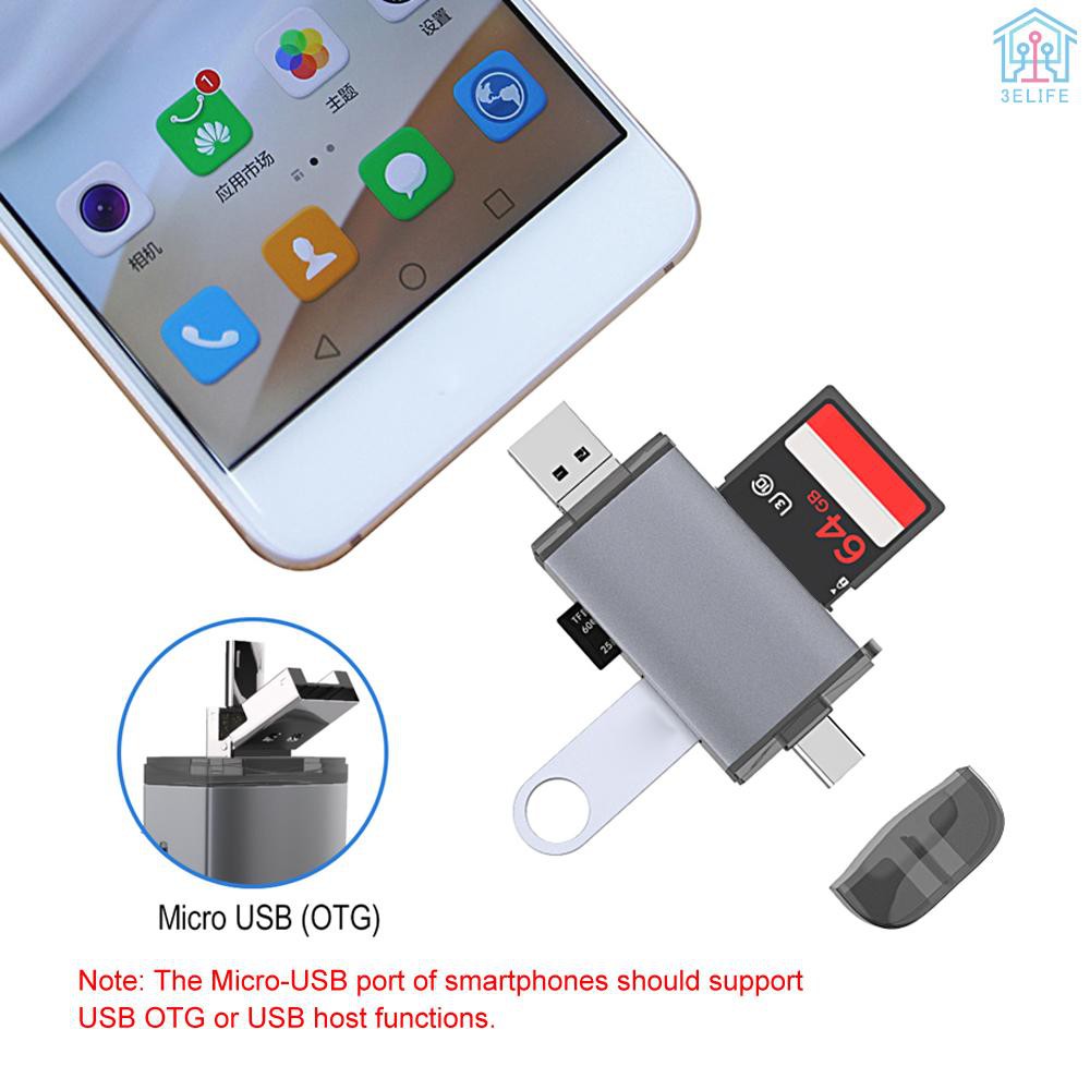 Đầu Đọc Thẻ Nhớ Usb Type-C Micro Usb &amp; Usb 2.0 2- Slot Tf / Sd 3.0