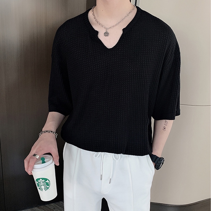 Cổ Chữ V Nửa Tay t Nam 3 Màu S-2XL Mùa Hè Thiết Kế Cao Cấp Cổ Chữ V Nửa Tay Áo Thun Nam Màu Trơn Nửa Tay Áo Thun Phiên Bản Hàn Quốc ins Loo
