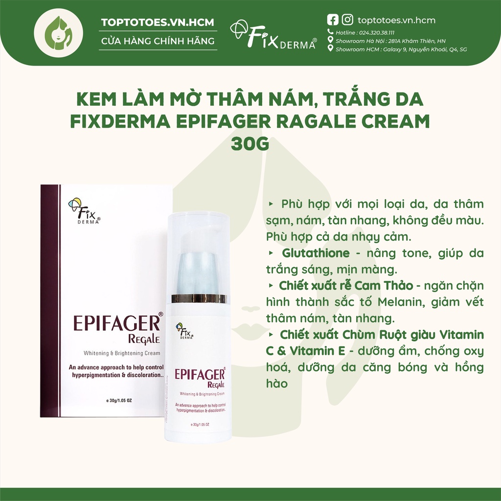 Kem làm mờ thâm nám, trắng da Fixderma Epifager Ragale Cream - 30g