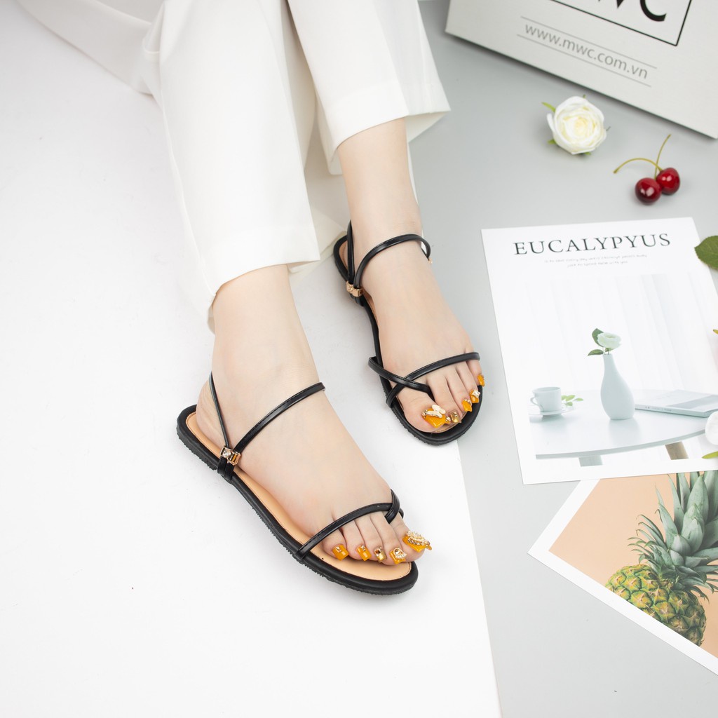 Giày Sandal Nữ Thời Trang MWC Đế Bệt Quai Mảnh Cách Điệu Trẻ Trung Cho Nữ Màu Đen Kem NUSD- 2728