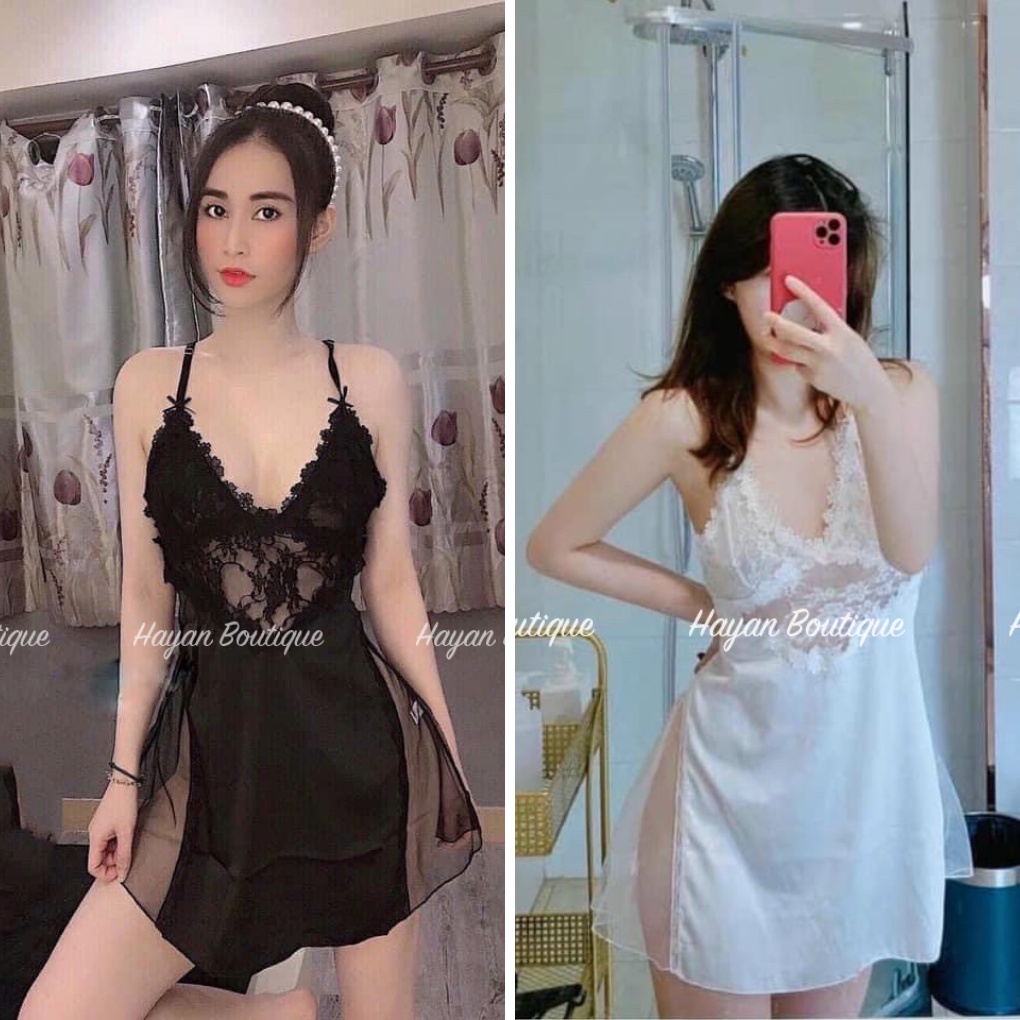 Váy ngủ sexy hoa ngực dây chéo lưng, đầm ngực mặc nhà gợi cảm #HT147