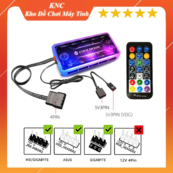 Bộ Hub Điều Khiển Quạt Coolmoon RGB, Led ARGB Đồng Bộ MainBoard,Có Tính Năng Nháy Theo Âm Thanh