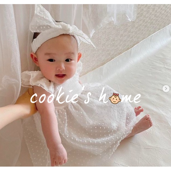 [KÈM TURBAN] Đầm body voan phồng cotton trắng phong cách công chúa Hàn quốc cho bé gái sơ sinh chụp ảnh sinh nhật studio