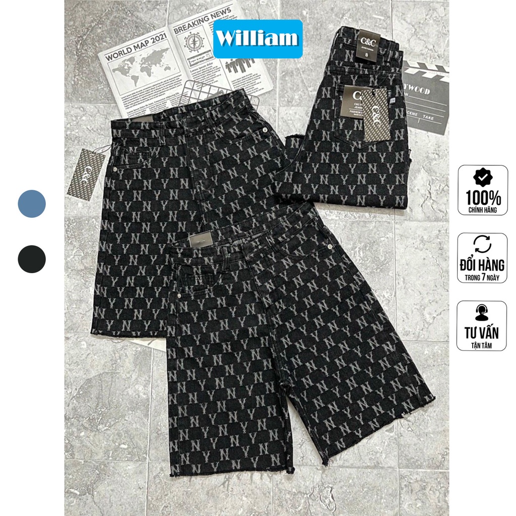 Quần jean ngố nữ ống rộng, vải jean denim hoại tiết đẹp, dễ phối đồ William - AT138