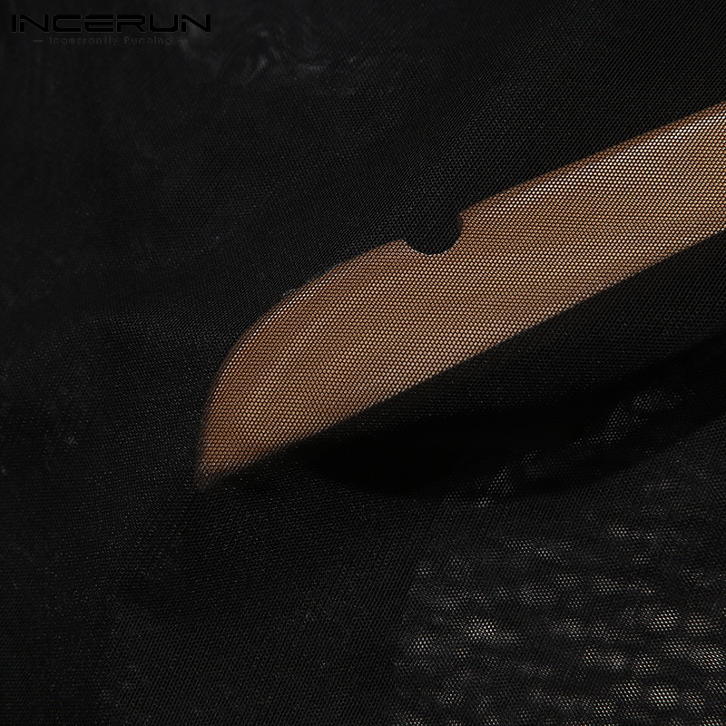 Áo liền quần INCERUN dài tay cổ tròn thiết kế xuyên thấu thời trang cho nam