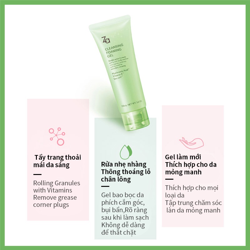 Gel rửa mặt tạo bọt kiêm tẩy trang ZA 2 trong 1 làm sạch sâu da mặt không kích ứng dung tích 100ml