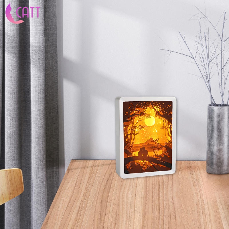 Đèn ngủ để bàn hình hộp giấy chạm khắc 3D độc đáo trang trí nhà cửa