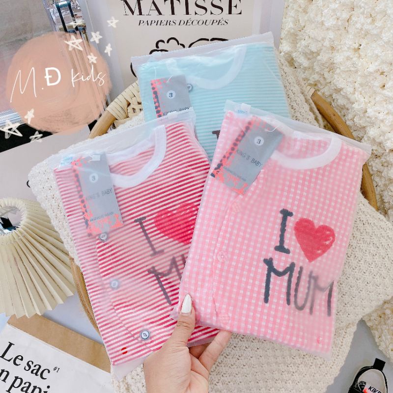 Body Dài Tay Sơ Sinh Dad Mum Kẻ Ngang Cho Bé Trai Bé Gái, DDM