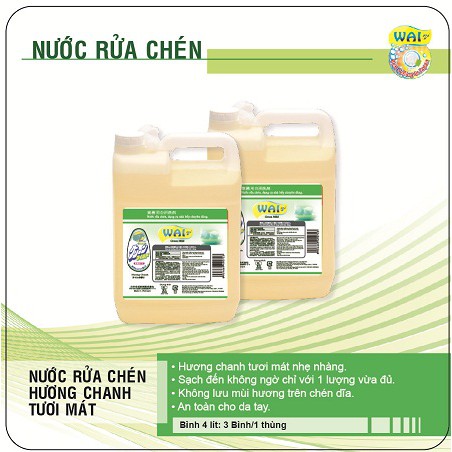 Nước rửa chén Wai Green Mild 4L chuyên dùng cho nhà hàng, khách sạn