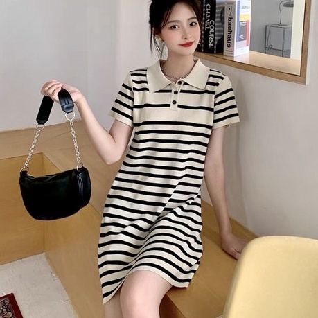 Váy polo nữ dáng suông tay ngắn kiểu cổ bẻ dệt kim len tăm Váy xinh đầm đẹp hàng Quảng Châu cao cấp | BigBuy360 - bigbuy360.vn