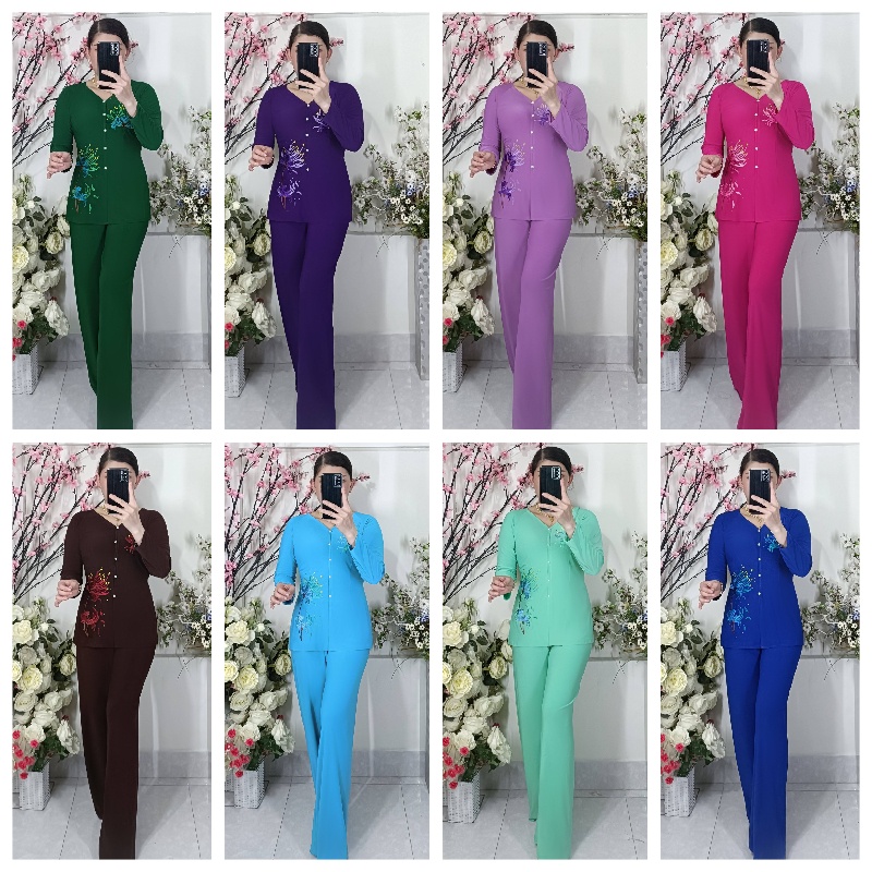Bộ Bà Ba Thêu Hoa Ống Rộng