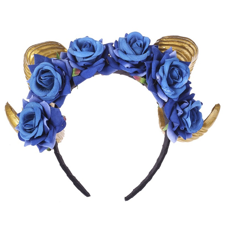 Băng Đô Cài Tóc Hình Sừng Cừu Đính Hoa Hồng Nhân Tạo Phong Cách Gothic Cổ Điển