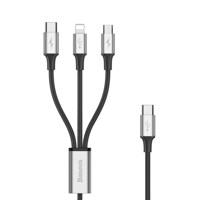 Dây cáp sạc nhanh 3A tốc độ cao Baseus Cable tích hợp 3 đầu kết nối Type-C to Lightning/Micro/Type-C/iPhone/iPad