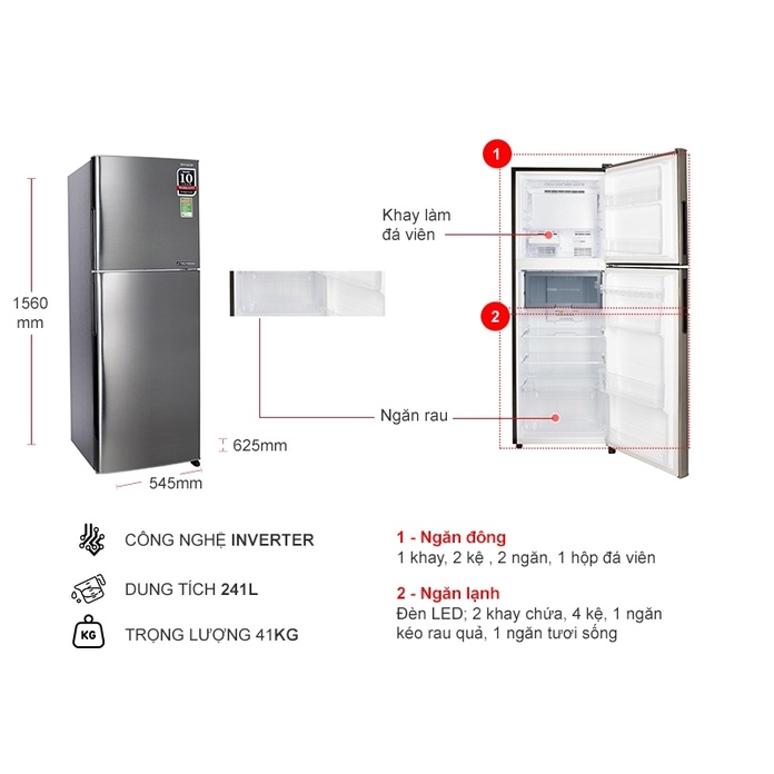 Tủ Lạnh Sharp Inverter SJ-X251E-SL 2 Cánh 241 Lít - Mới 100%