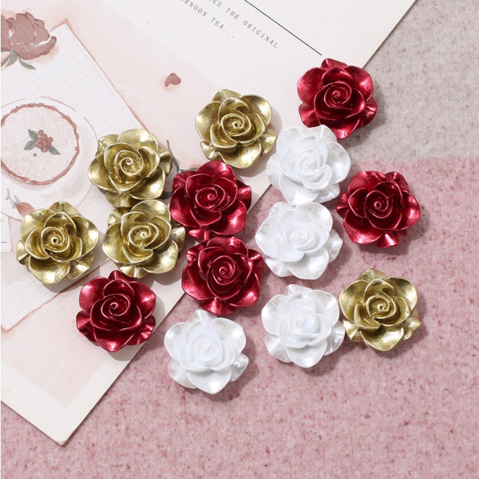 Mẫu cham hoa hồng 20mm đỏ trắng vàng kim trang trí vỏ ốp điện thoại, kẹp tóc, dán Jibbitz, DIY