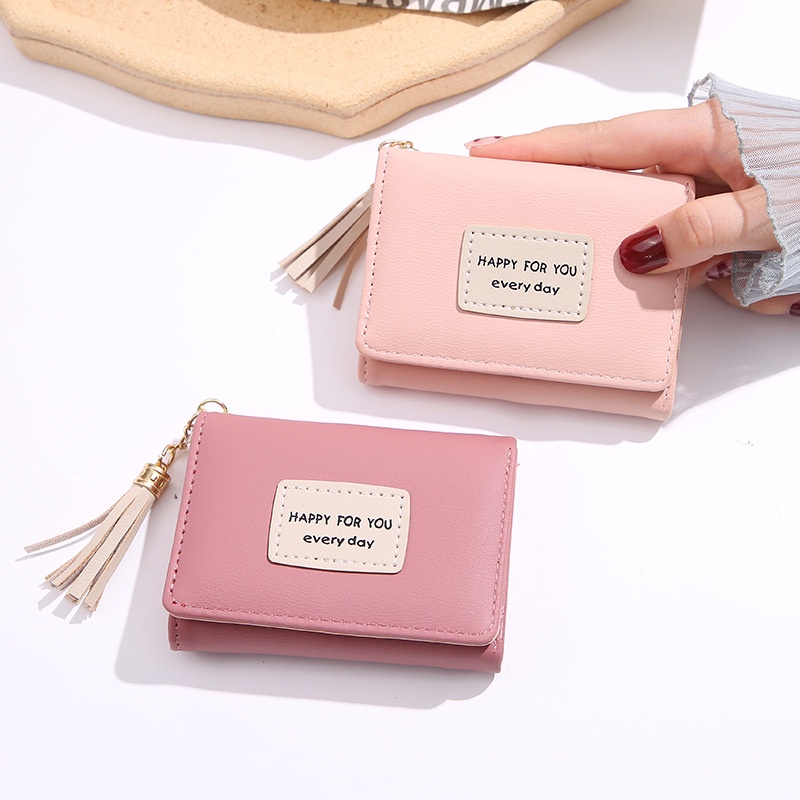 Ví Ngắn Nữ Cầm Tay Mini Gấp 3 HAPPY FOR YOU EVERY DAY V211 Kiểu Dáng Trẻ Trung