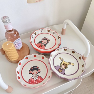 [Hàng có sẵn] Đĩa sứ tráng men cao cấp Cô bé Korea