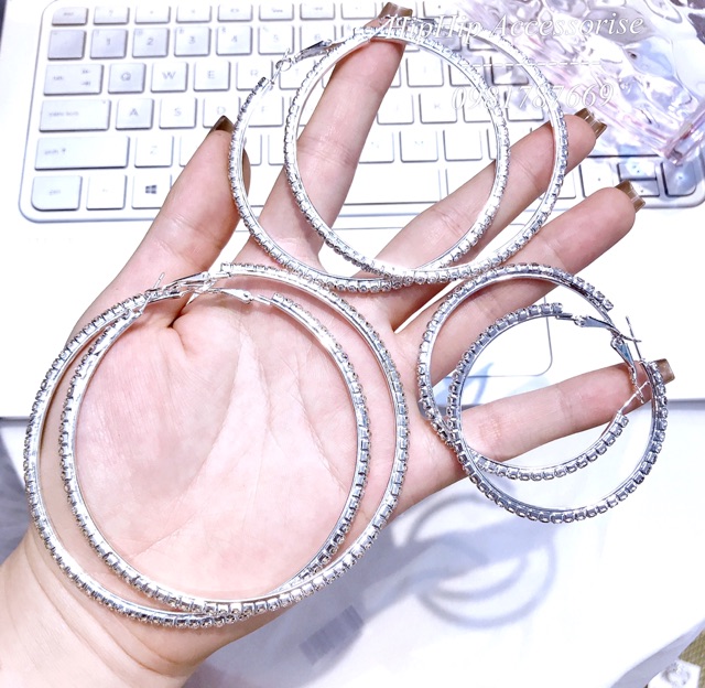 Khuyên tai tròn bạc S925 đính Full đá pha lê cao cấp cá tính sang chảnh - K211/212/213