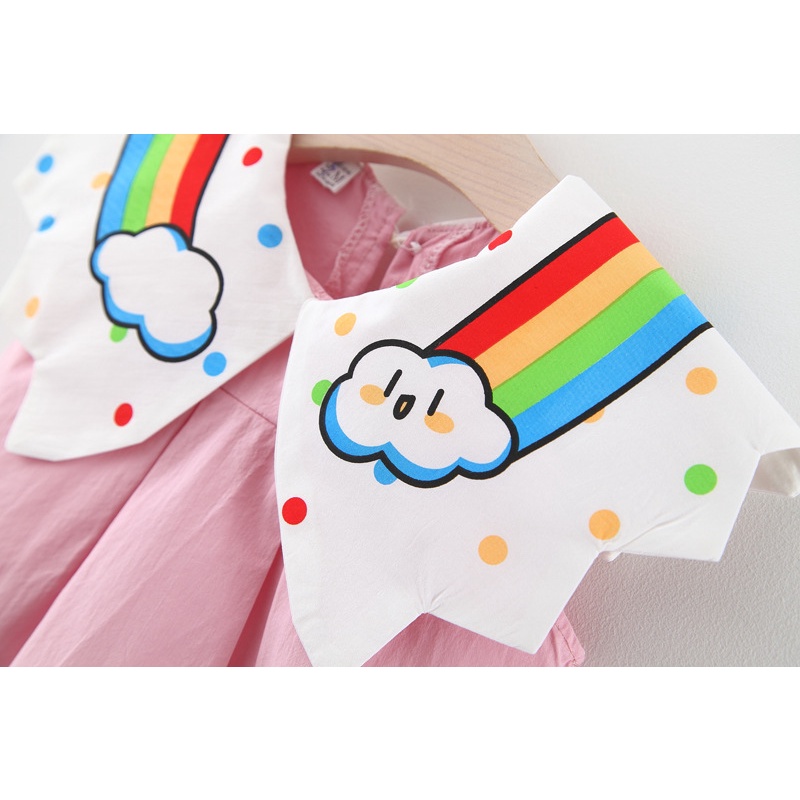 Đầm sát nách  cổ búp bê in họa tiết cầu vồng/ngôi sao dễ thương cho bé gái 1-5 tuổi