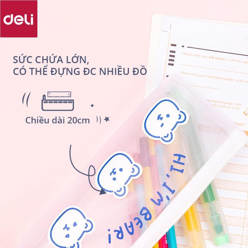 Túi đựng bút đồ dùng cá nhân Deli - chất liệu vải lưới trong suốt - Xanh dương/Trắng/Cam/Vàng - 67168 [Deli]