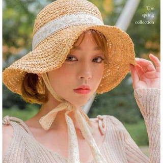 Mũ cói mềm vintage có quai buộc dây
