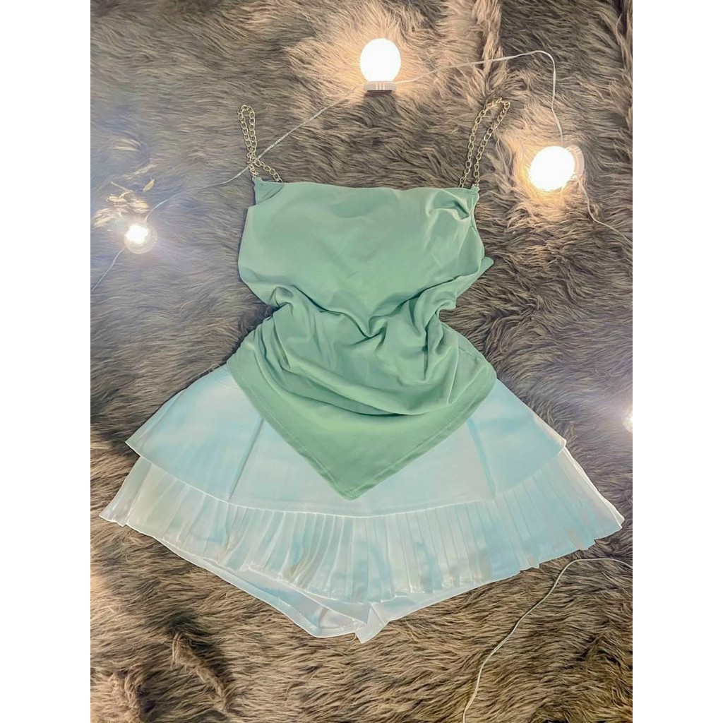 Áo kiểu yếm dây xích nhún sườn lưng tà nhọn trước sexy chất đẹp có mút ngực ảnh thật đủ màu