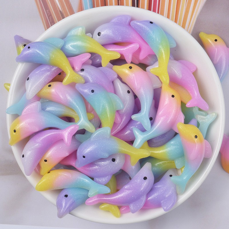 Cá heo unicorn phụ kiện trang trí charm slime