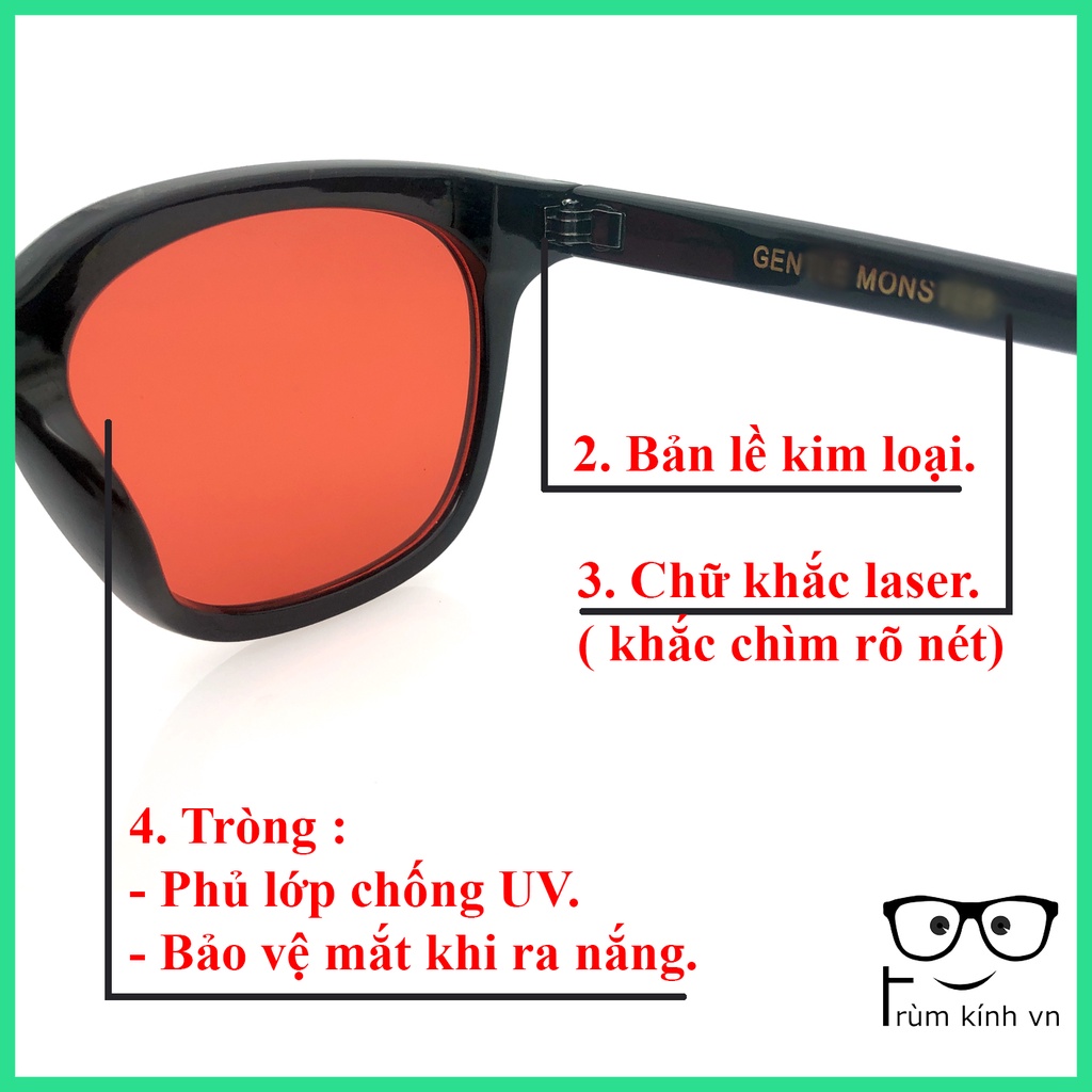 KÍNH MÁT HÀN QUỐC - GỌNG KÍNH VUÔNG TRÒNG ĐỎ NAM NỮ THỜI TRANG CAO CẤP [ LẮP ĐƯỢC TRÒNG CẬN ]