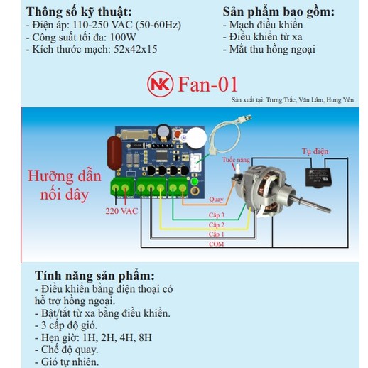 Mạch Điều Khiển Quạt Từ Xa Cho Quạt Bàn, Quạt Trần, Quạt Treo Tường, Quạt Điều Hòa,...Fan-01 Kèm Remote Hồng Ngoại.