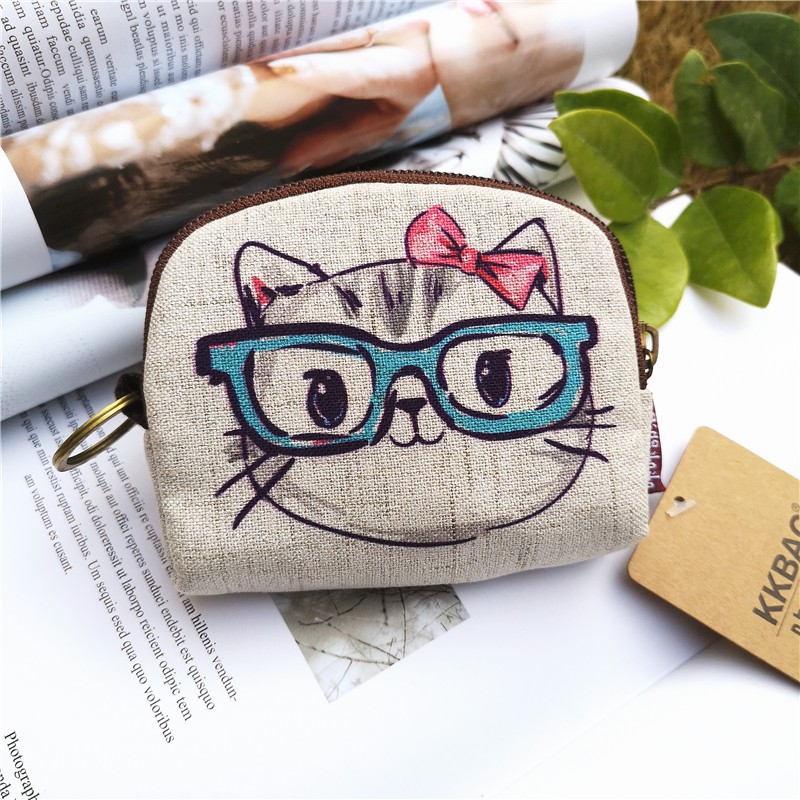 Ví Vải Canvas Mini In Họa Tiết Hoạt Hình Dễ Thương Có Khóa Kéo Tiện Dụng Cho Nữ Ốp