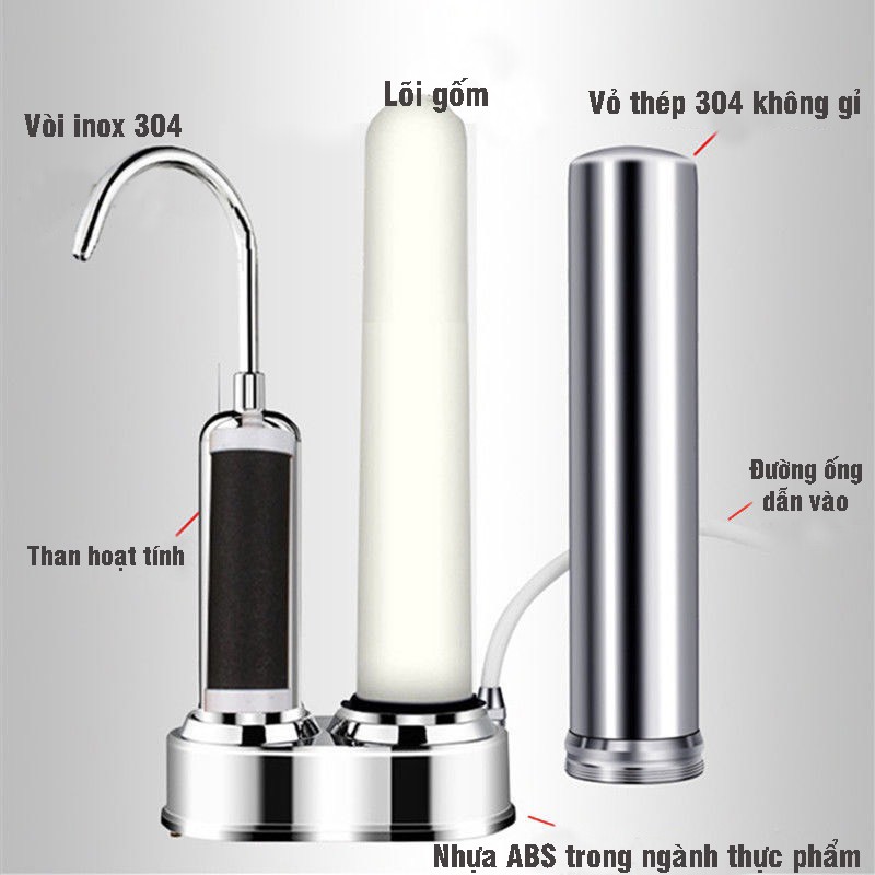 Máy Lọc Nước Inox Tại Vòi Water Purifier 2 Lõi Sứ Than Hoạt Tính Không Dùng Điện Không Nước Thải  Bộ Lọc Nước Sạch LV182