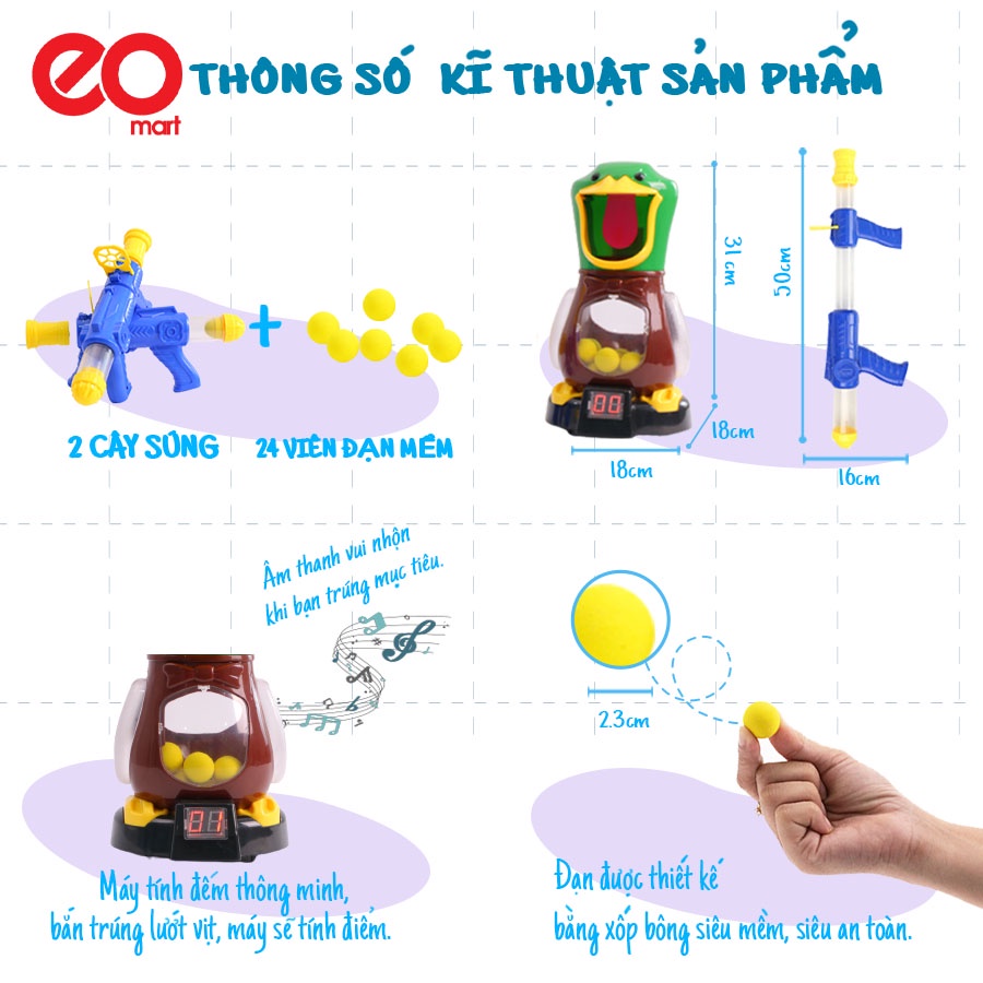 ️️ [ VỊT ĂN BÓNG ] ️ Bộ đồ chơi súng bắn vịt Eomart với 2 súng cho trẻ thỏa sức vận động chơi đùa