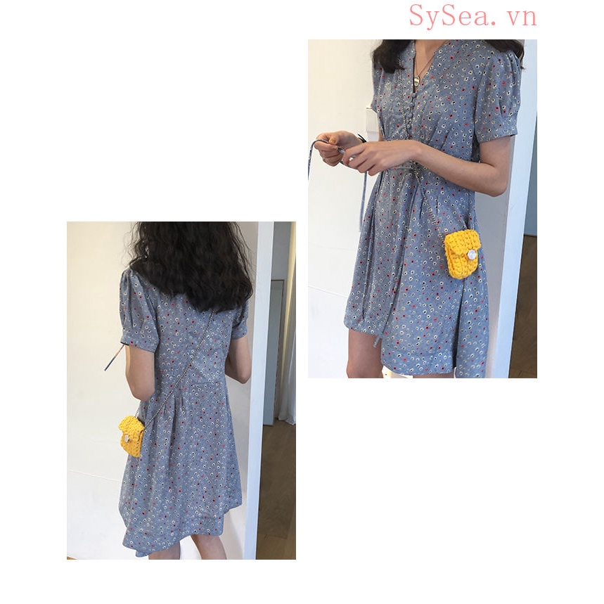 Đầm Chiffon Nữ Cổ Chữ V In Hoa