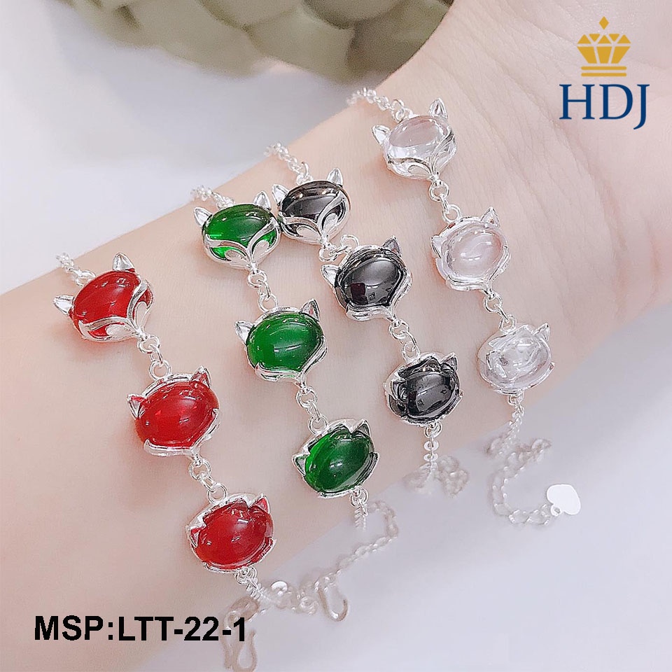 Vòng tay bạc nữ 3 hồ ly đính đá các màu siêu đẹp sang trọng trang sức HDJ mã LTT-22-1