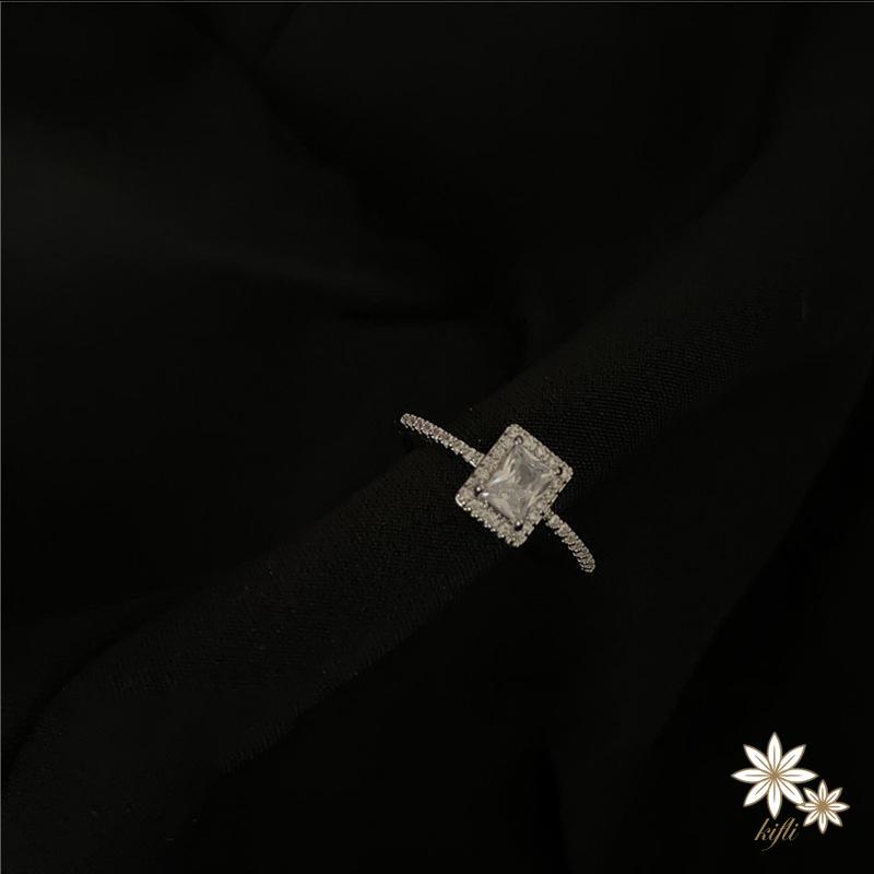 【kifli】Nhẫn Hở Đính Đá Zircon Hình Vuông Có Thể Điều Chỉnh Phong Cách Hàn Quốc Tinh Tế Cho Nữ