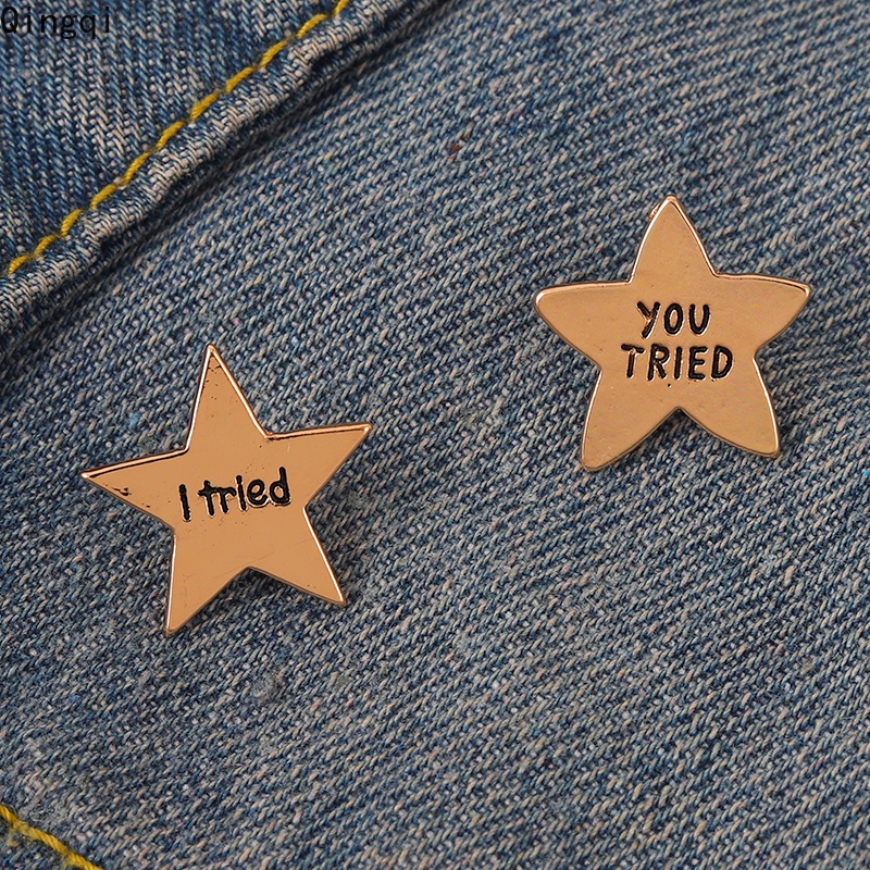 Huy hiệu cài áo MISS ZOE hình ngôi sao năm cánh in chữ I Tried/ You Tried đáng yêu dành cho cặp đôi