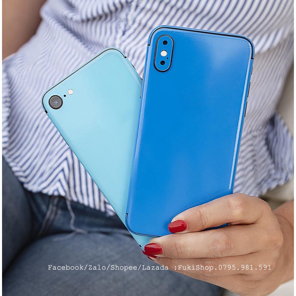 Tấm Dán Skin Glossy Light Blue Xanh FULL VIỀN Cho 5 6 7 8 6plus 7plus 8plus X XS XR XSMAX 11 PRO MAX 12 PRO MAX
