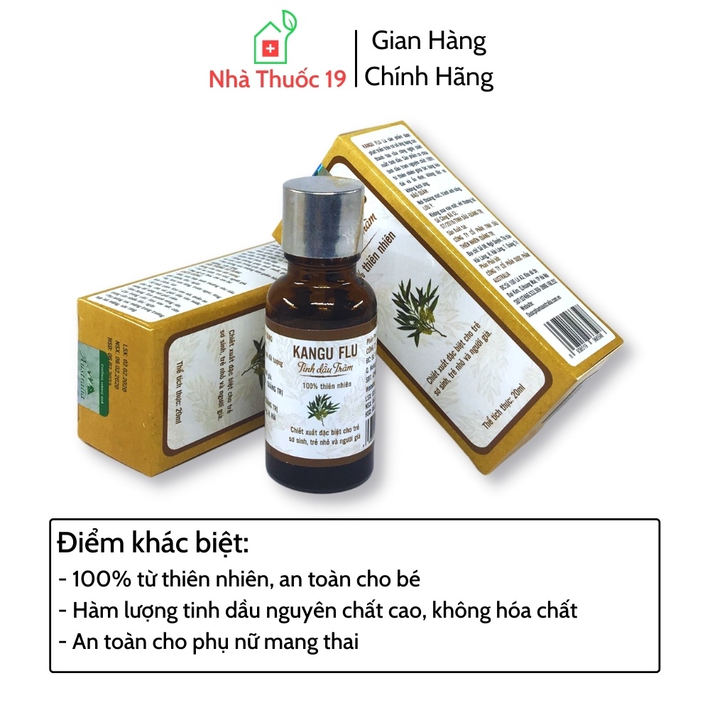 Tinh Dầu Tràm Kangu Flu Nguyên Chất - Giữ Ấm Cho Bé, Đuổi Muỗi, Tinh Dầu Tràm Xông Đèn Giải Cảm Cho Mẹ Và Bé (Hộp 20ml)