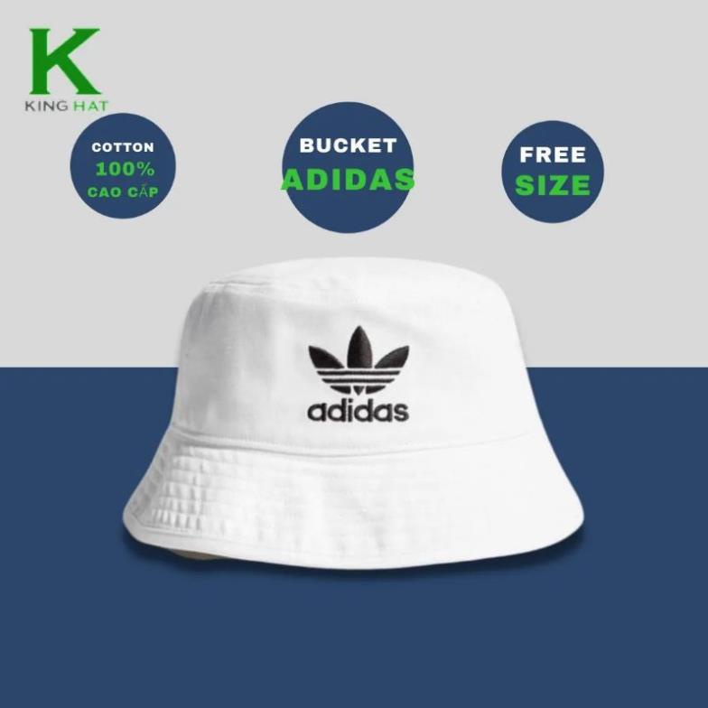Nón Bucket logo thêu Adidas chất cotton Hàn Quốc, hoạ tiết độc đáo, màu sắc trending
