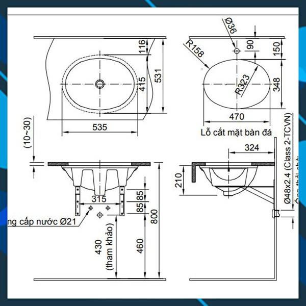 Chậu Rửa Lavabo Inax CHẬU RỬA INAX ĐẶT ÂM BÀN AL-2293V Âm Bàn Oval