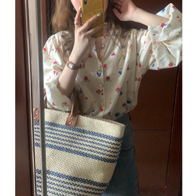 Áo sơ mi dài tay in hoa xinh xắn cho nữ