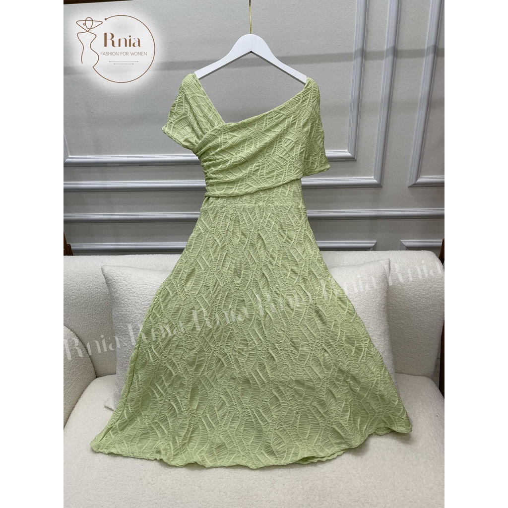 Đầm Vai Lệch Xòe Chất Thun Gân RNIA D2259