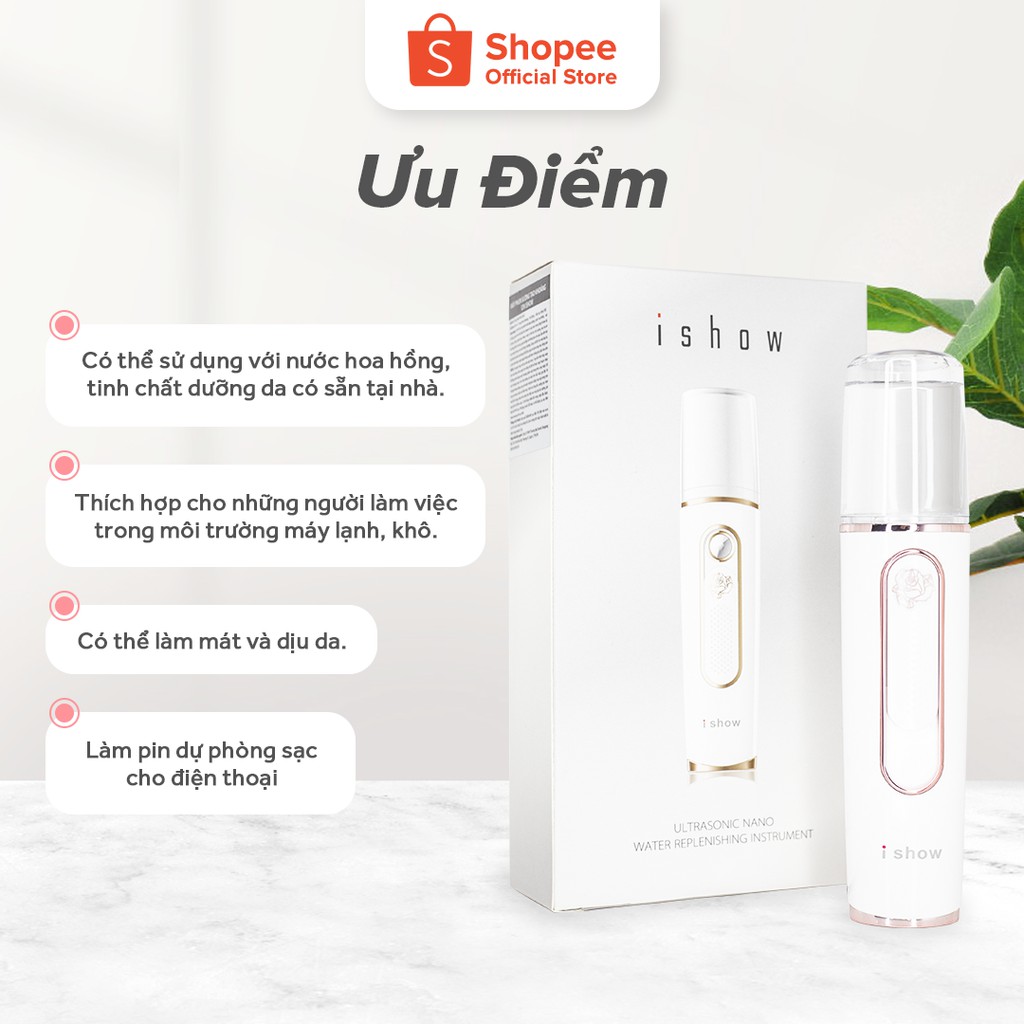 ISHOW Máy phun sương tạo ẩm mini cầm tay cao cấp Hàn Quốc - TẶNG KHẨU TRANG 3 LỚP