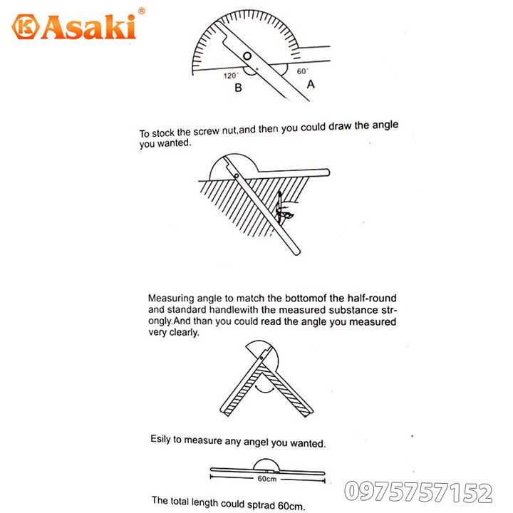 Thước đo góc 180 độ Asaki AK-2587