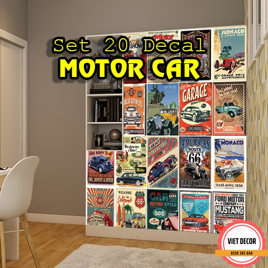 Decal Decor Vintage - Set 20 Tấm Decal Motor Car -  Poster Trang trí Tường, Nội thất - Viet Decor