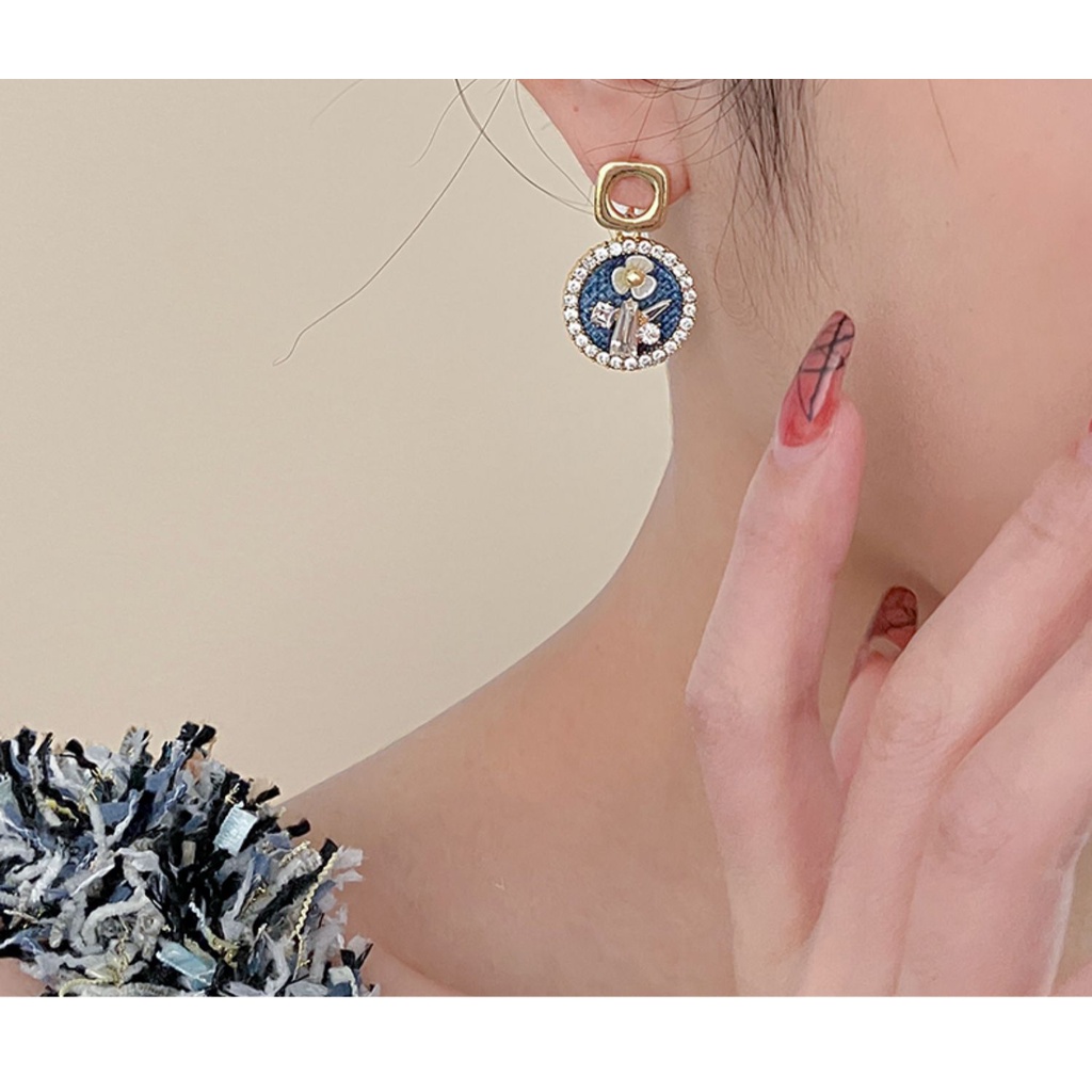 Bông Tai Hình Giọt Nước Bằng Kim Loại 925 Phong Cách retro Thời Trang