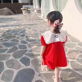 ( thanh lý HÀNG NEW ) Váy bé gái đỏ bèo viền trắng a 6263 ( hàng Quảng châu )