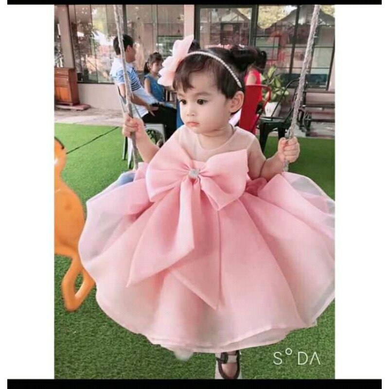 Đầm công chúa nơ hồng (kèm cài))