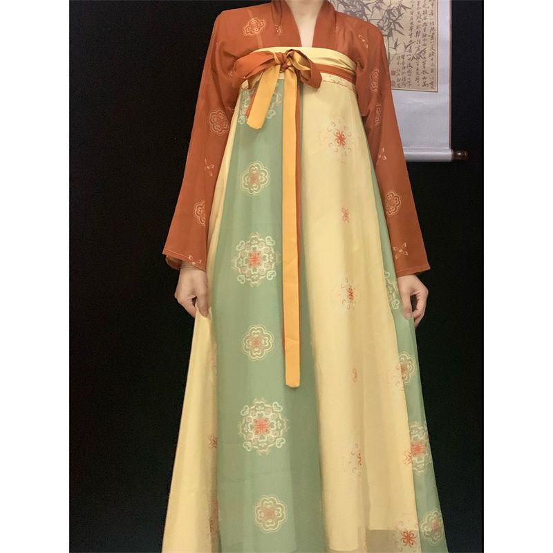 (((M &amp; E) Váy Hán Phục Dáng Dài in Họa Tiết Phong Cách Phục Hồi Thời Trang Hantang Huayun Chính Hãng [Fu Shake] Made in Tang One Piece