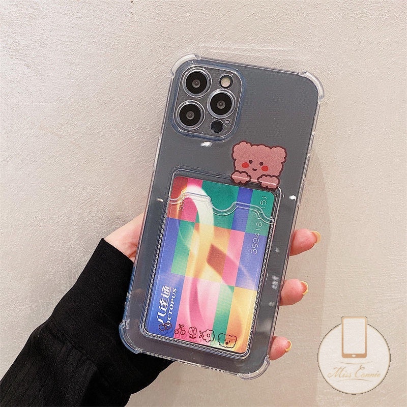 Ốp Điện Thoại tpu Mềm Trong Suốt In Hình Gấu / Thỏ Có Ngăn Đựng Thẻ Cho iphone 6 6s 7 8 plus 11 12 13 14 pro max xs max x xr